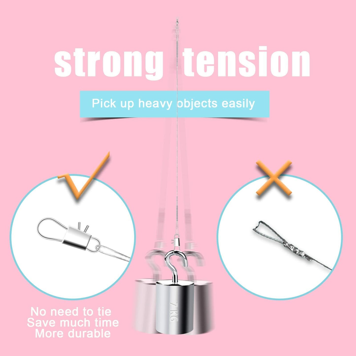 KINBOM Fishing Leaders 60pcs Steel Wire Line w/ Swivel Buckles Silver