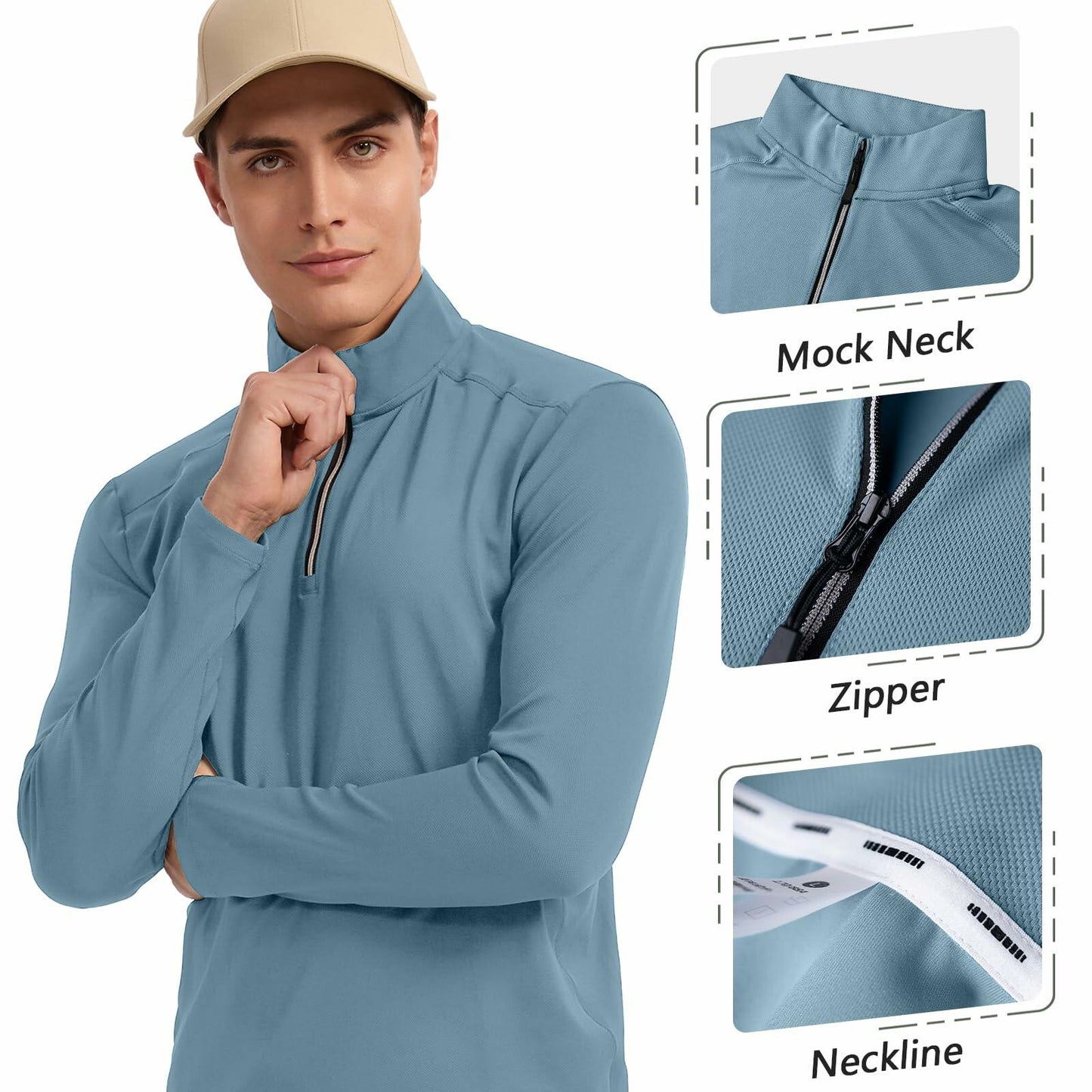 Corna Men's Quarter Zip Fleece Sweatshirt Stand Collar Blue Grey Size 3XL