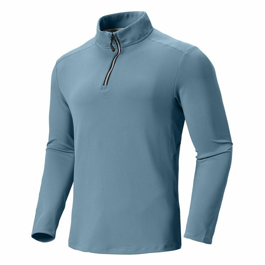 Corna Men's Quarter Zip Fleece Sweatshirt Stand Collar Blue Grey Size 3XL