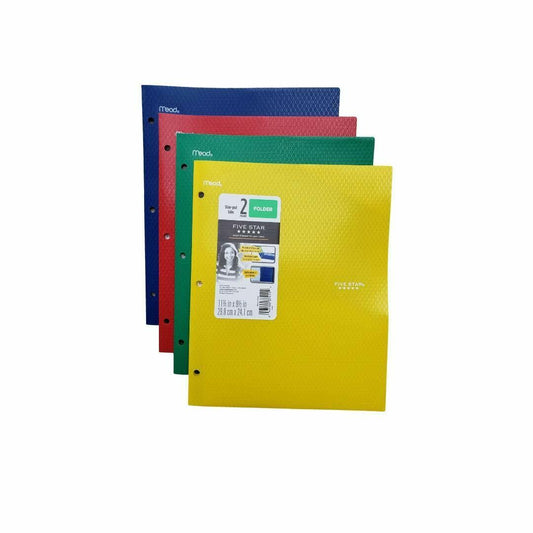Five Star 2Pocket Plastic Folder for 3-Ring Binders 11x9.5 Primary Colors 4 Pack