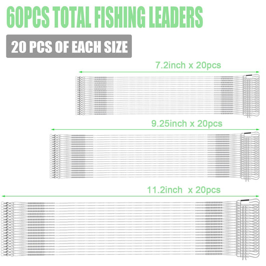 KINBOM Fishing Leaders 60pcs Steel Wire Line w/ Swivel Buckles Silver