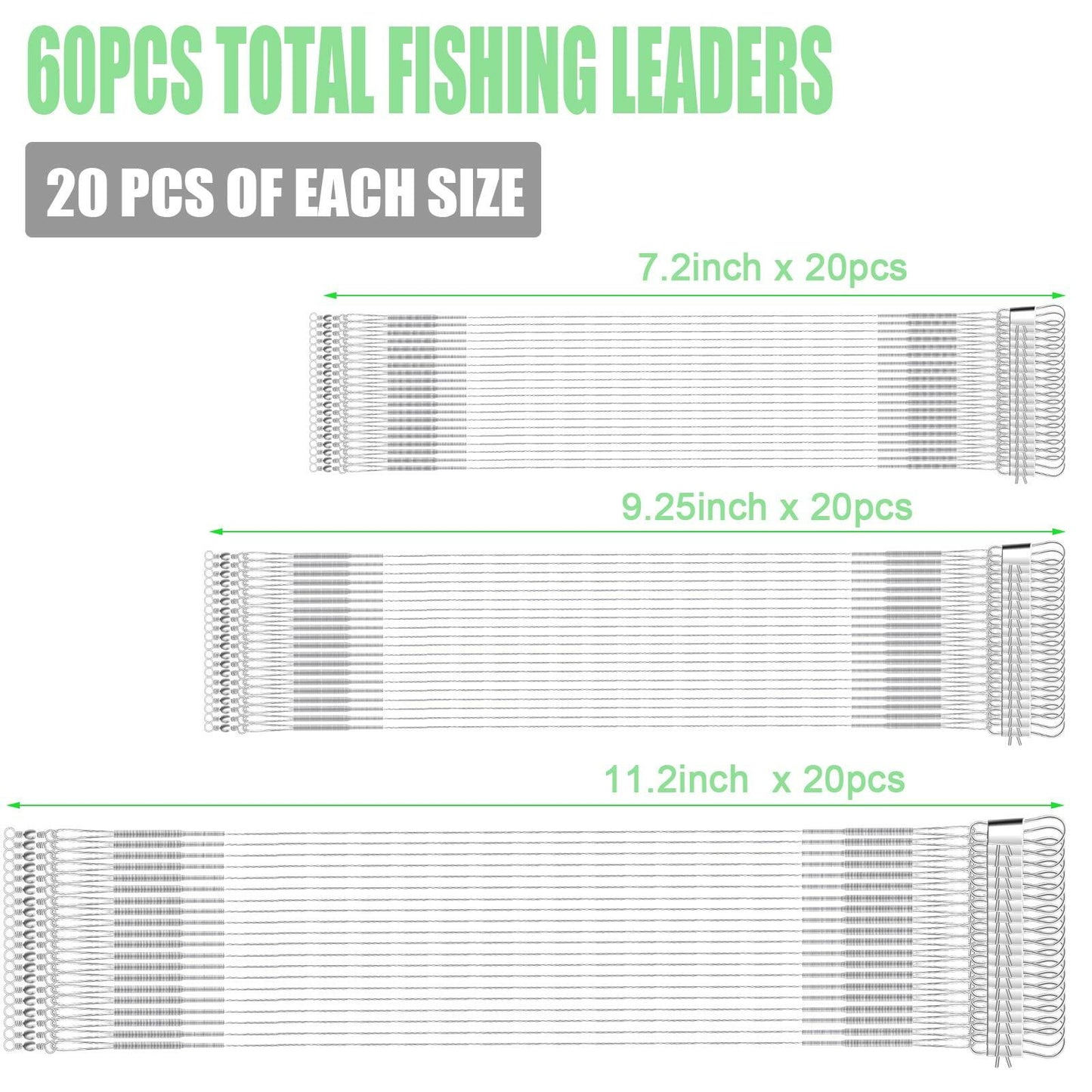 KINBOM Fishing Leaders 60pcs Steel Wire Line w/ Swivel Buckles Silver