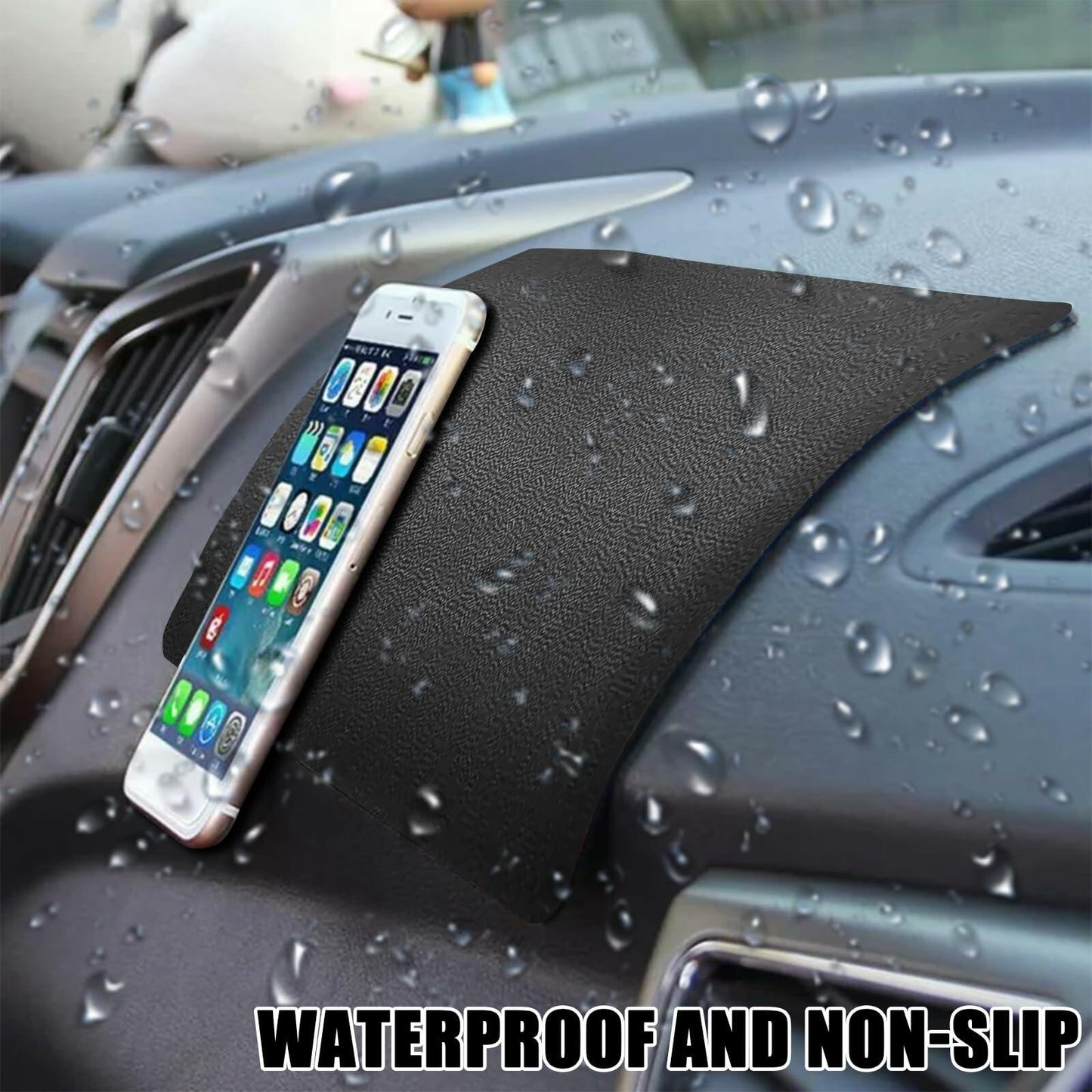 Tobenbone Car Dashboard Anti-Slip Rubber Mat 10.6x5.9 Black Grid