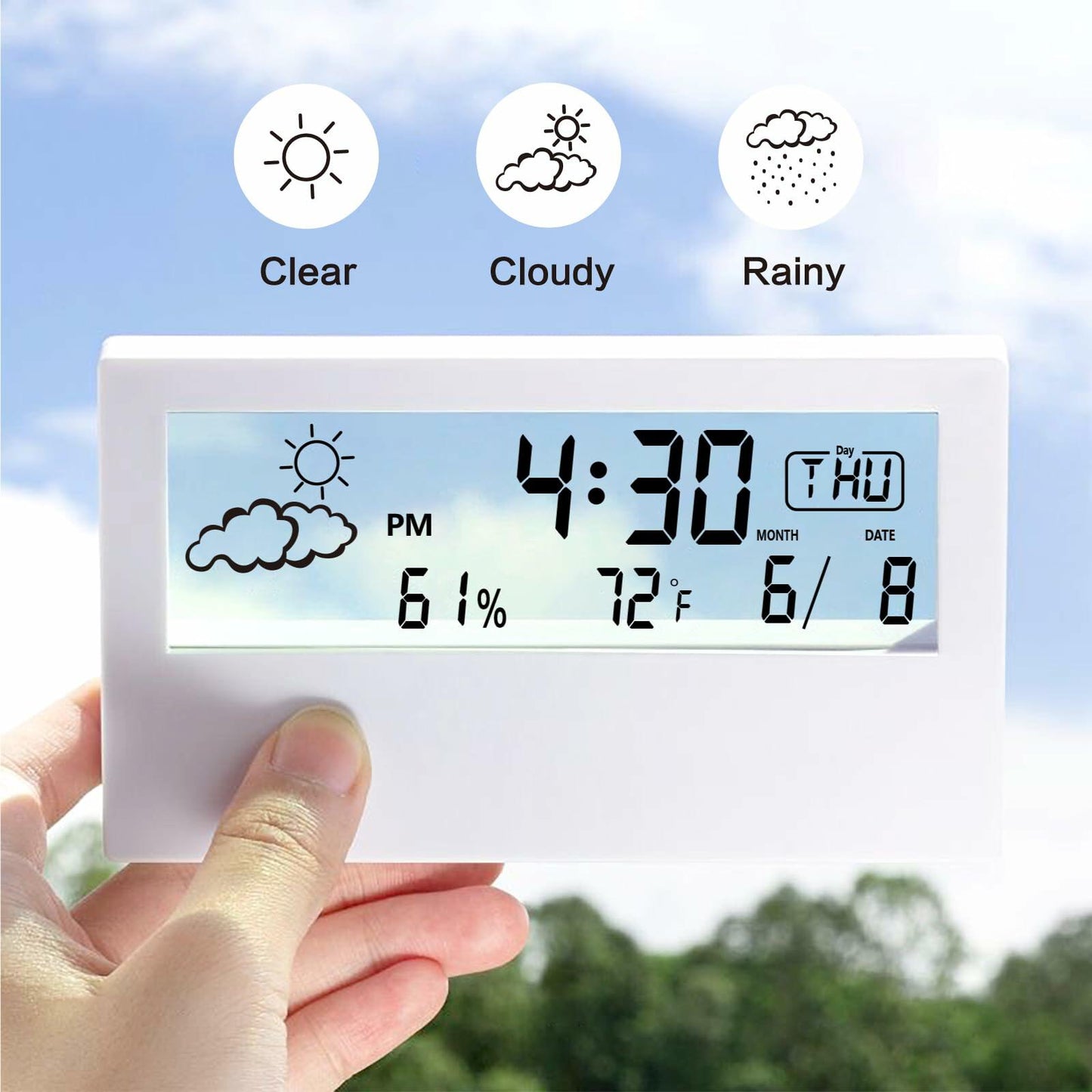[Like New] LuxSoramia Digital Alarm Clock Transparent Modern Design White Temp Humidity