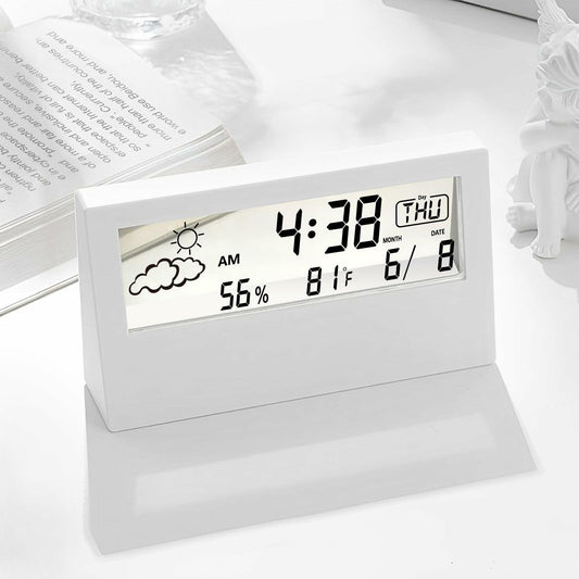 [Like New] LuxSoramia Digital Alarm Clock Transparent Modern Design White Temp Humidity