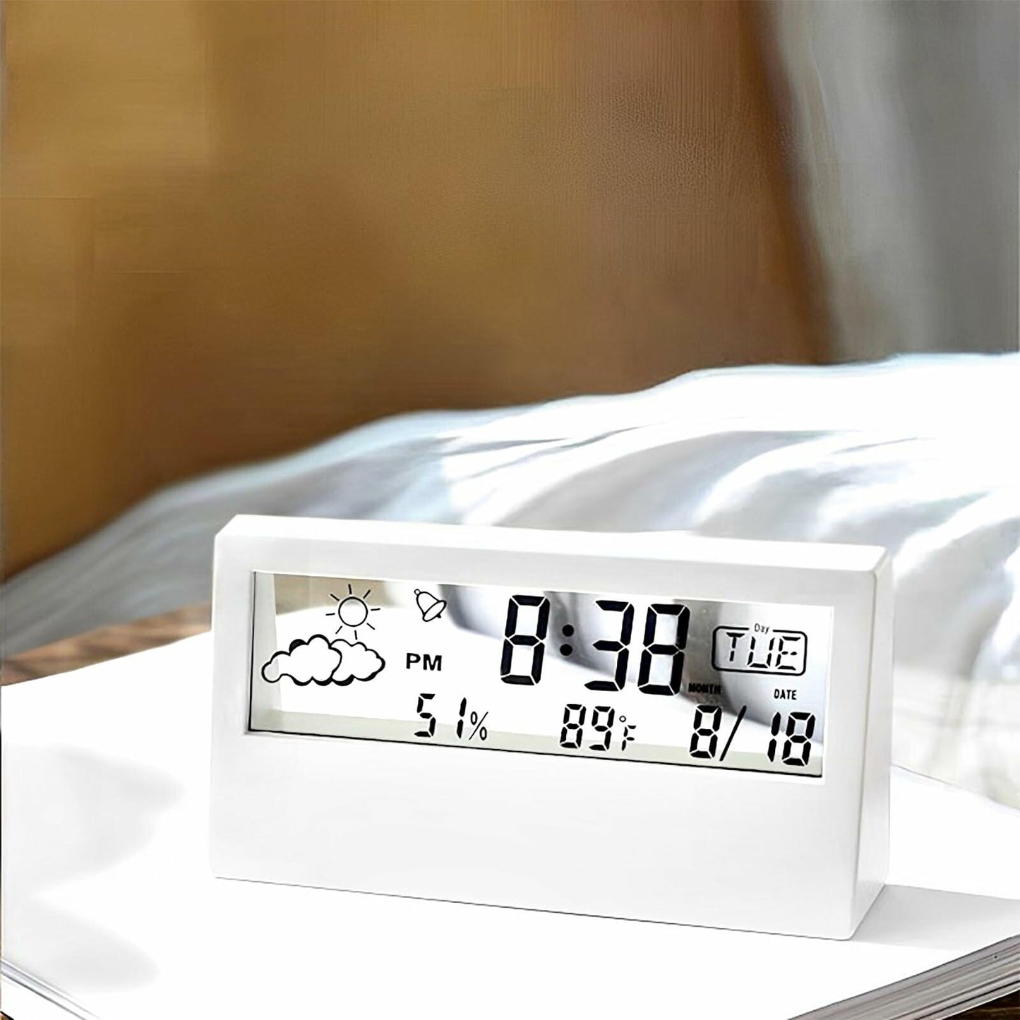 [Like New] LuxSoramia Digital Alarm Clock Transparent Modern Design White Temp Humidity