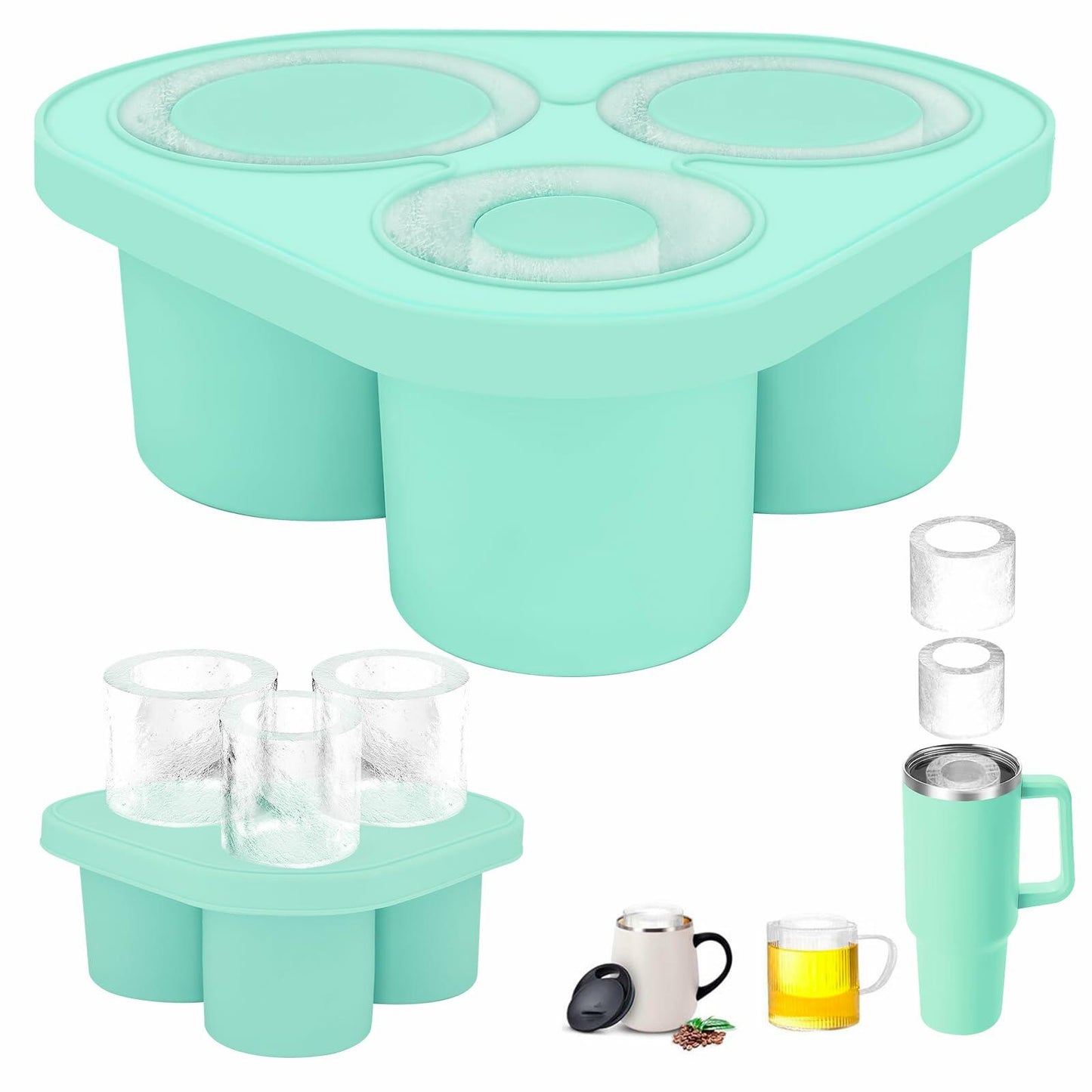 Azooken Silicone Ice Cube Tray with Lid & Bin for 30-40oz Tumbler Blue 3 Pcs