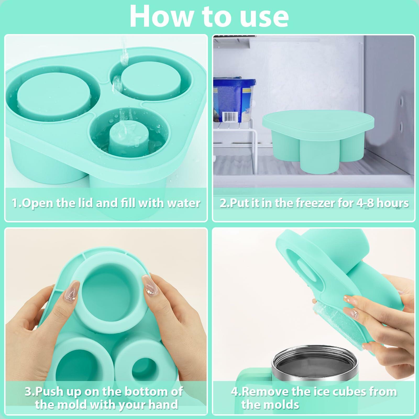 Azooken Silicone Ice Cube Tray with Lid & Bin for 30-40oz Tumbler Blue 3 Pcs