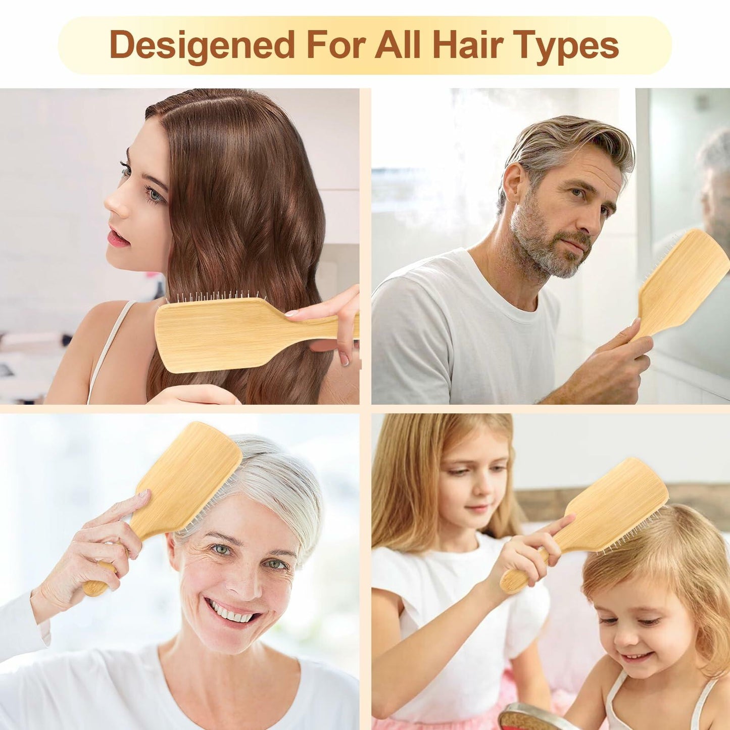 Arshray Bamboo Paddle Hair Brush Stainless Steel Teeth All Hair Types