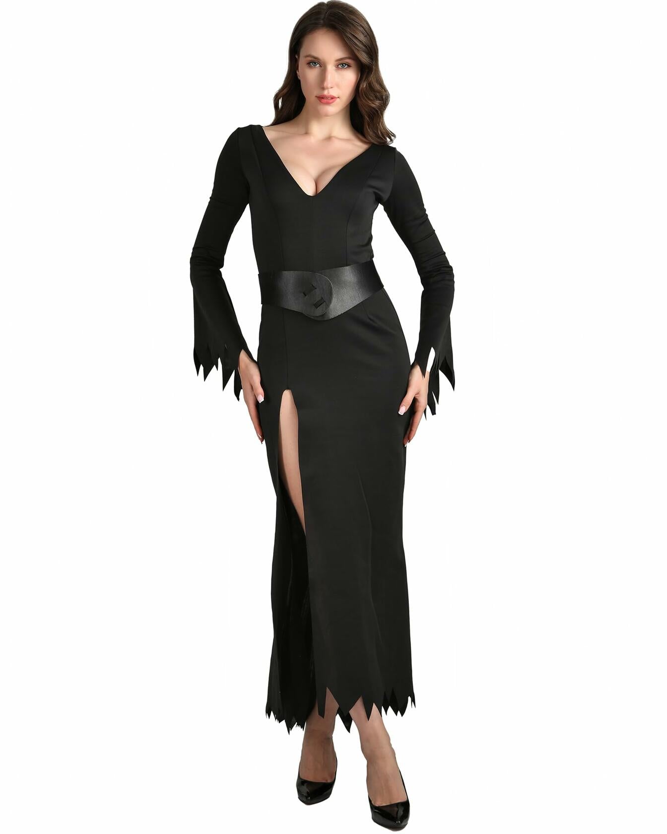 [Like New] Wizland Halloween Elvira Costume Black Long Flared Sleeve Dress Size S