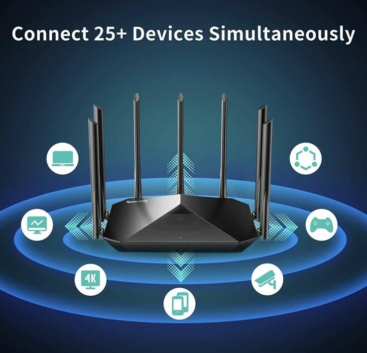 [Like New] Speedefy AC2100 Dual Band Gigabit Smart WiFi Router K7 Black 4 LAN Ports