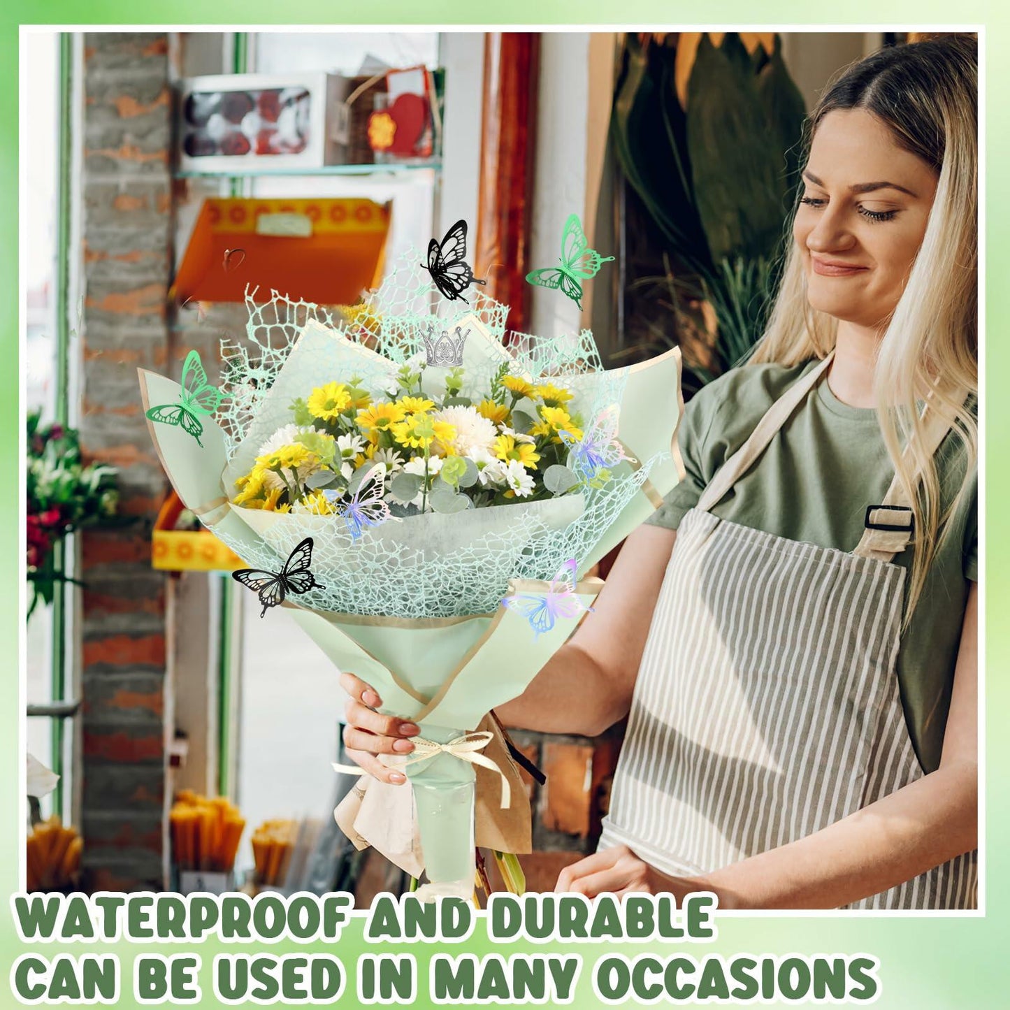 Qilery 334 Pc Flower Wrapping Paper Waterproof Floral Butterfly White Green