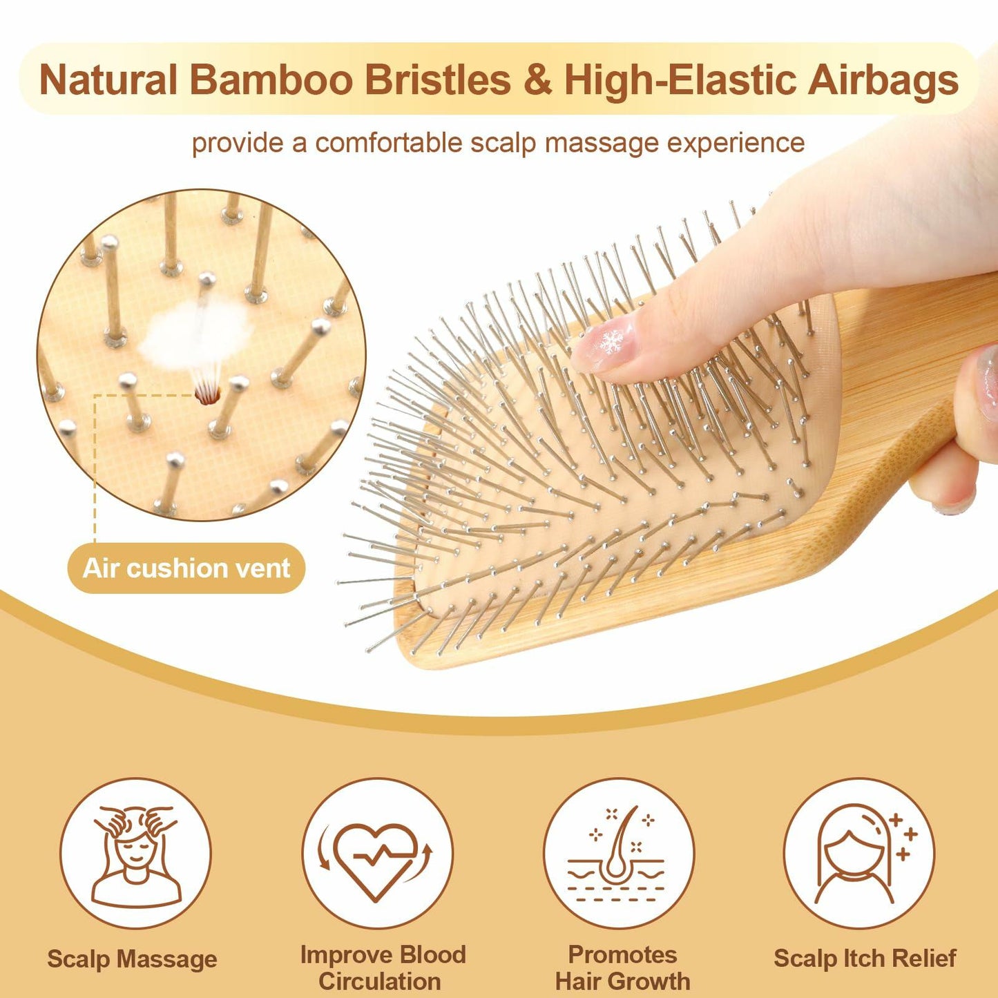 Arshray Bamboo Paddle Hair Brush Stainless Steel Teeth All Hair Types