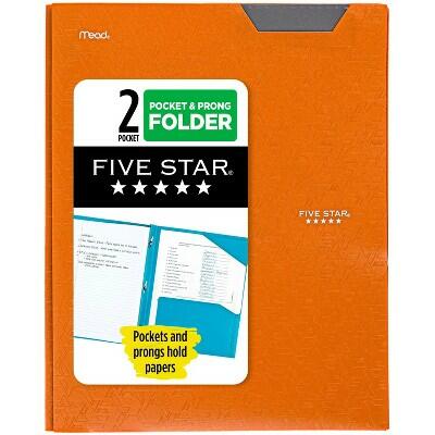 [Like New] Five Star 2 Pocket Plastic Folder with Prongs Orange Letter Size