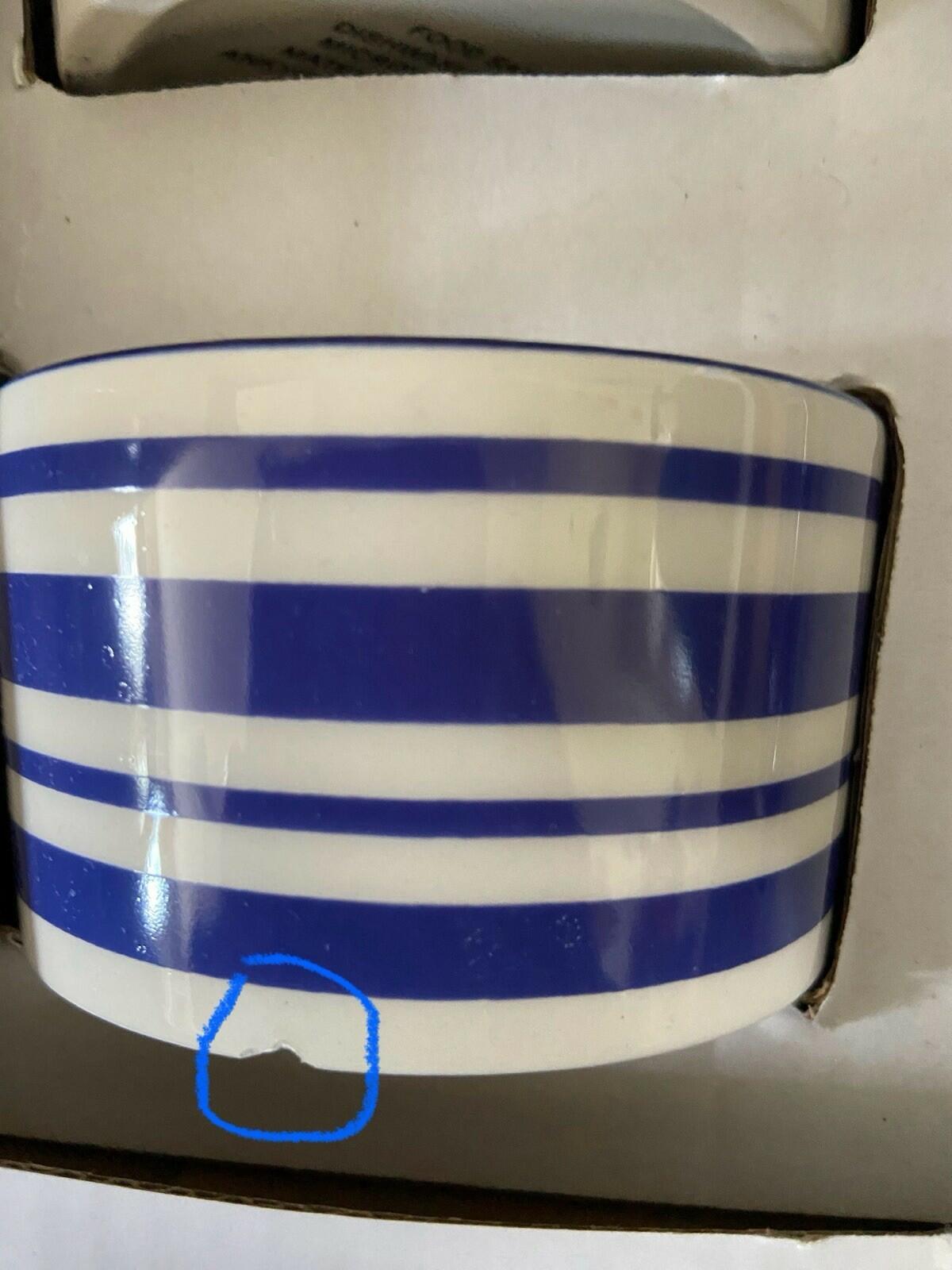 [Like New] White Ceramic Dessert Bowl Set Blue White Striped Chip Pattern