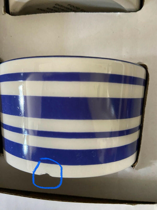 [Like New] White Ceramic Dessert Bowl Set Blue White Striped Chip Pattern