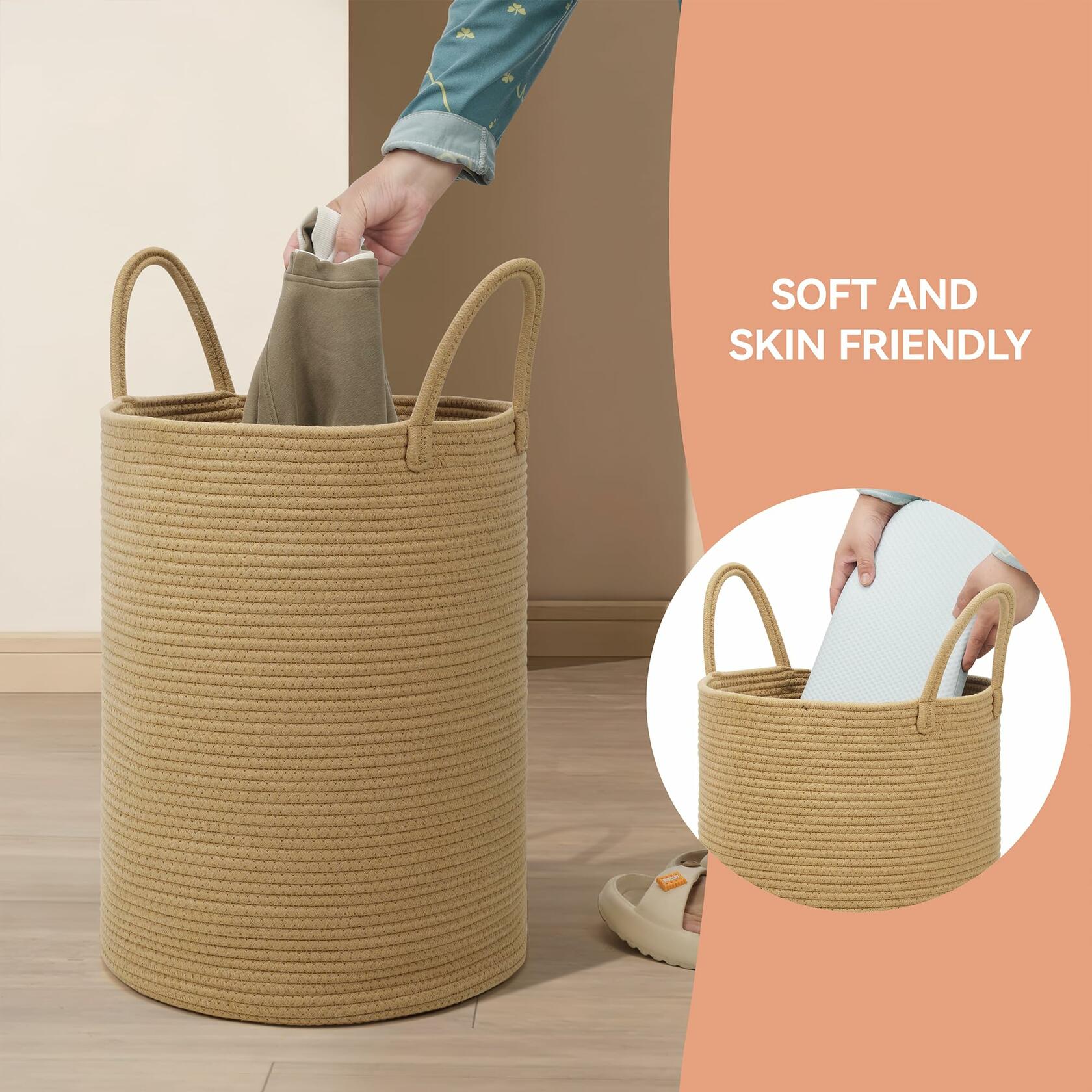 [Like New] Eblog 58L Cotton Rope Laundry Basket 20x15 Brown Woven Storage Basket