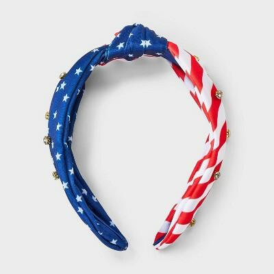 Americana Rhinestone Top Knot Headband Red White Blue Multicolor