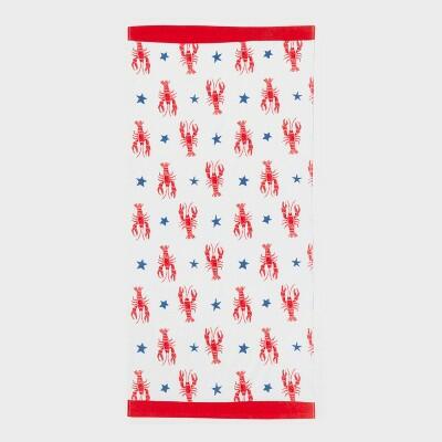 Sun Squad™ Lobster Beach Towel 32x62 Blue Waves Red Design