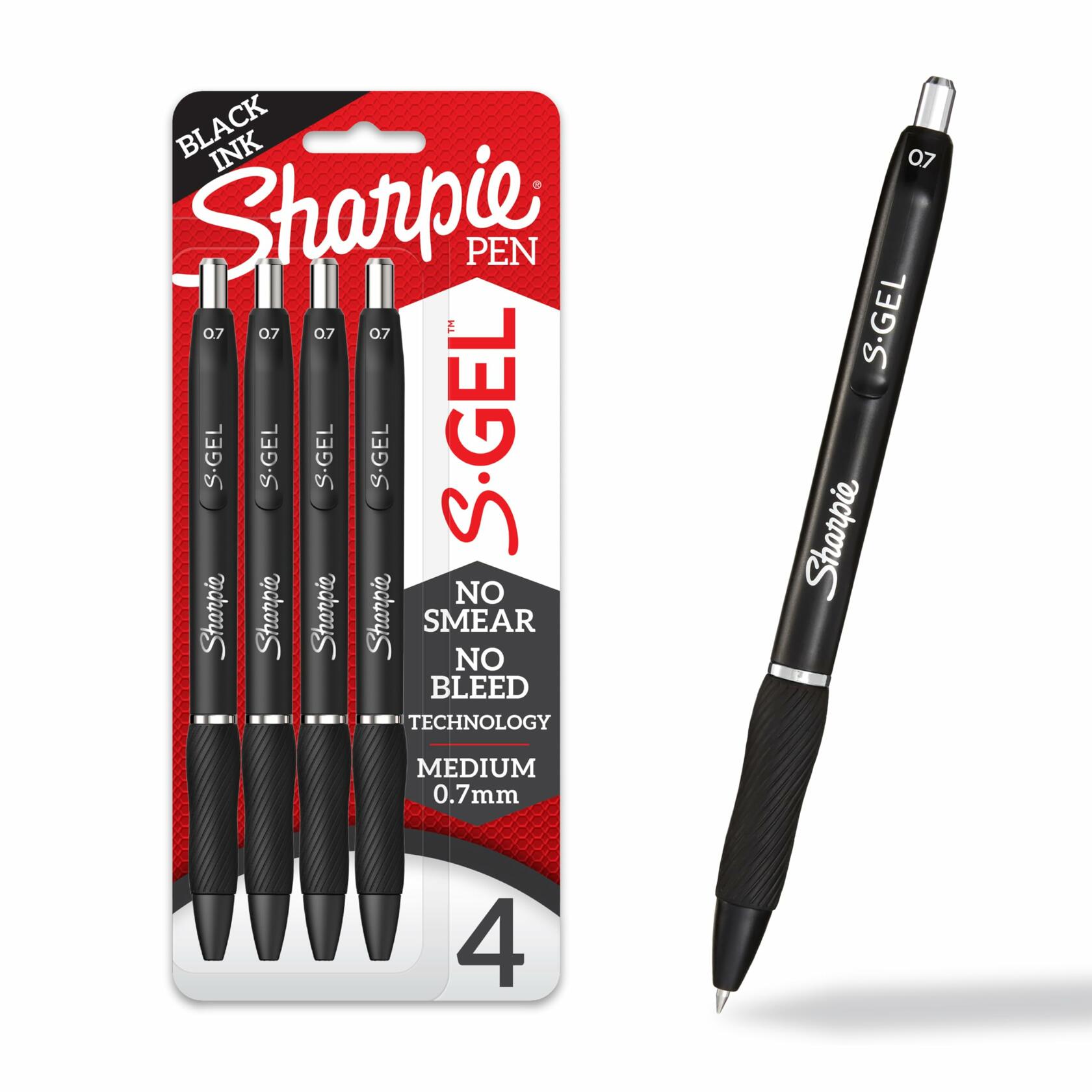 Sharpie S-Gel Pens Medium Point 0.7mm Black Ink 4 Count
