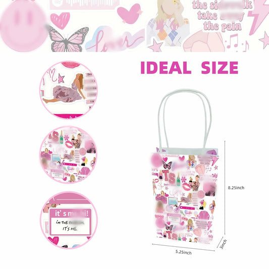 Kakbpe 10 Pcs Kraft Cartoon Party Gift Bags with Handle Pop Music Star Color