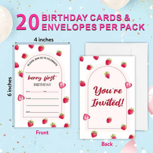 EXW 4x6 Birthday Invitations Berry Strawberry Pink Floral 20 Pcs Modern