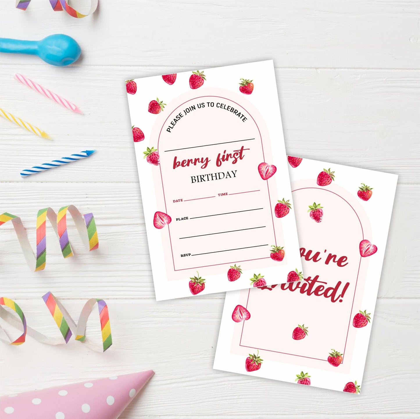 EXW 4x6 Birthday Invitations Berry Strawberry Pink Floral 20 Pcs Modern