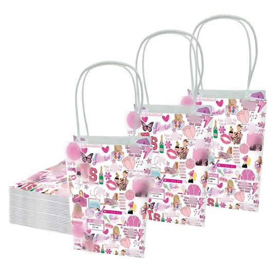 Kakbpe 10 Pcs Kraft Cartoon Party Gift Bags with Handle Pop Music Star Color