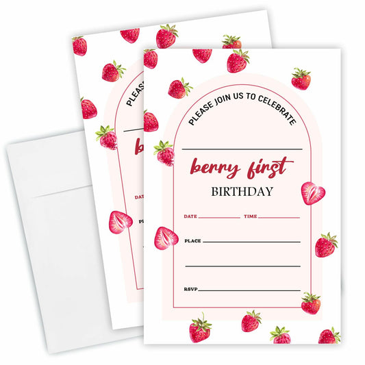 EXW 4x6 Birthday Invitations Berry Strawberry Pink Floral 20 Pcs Modern