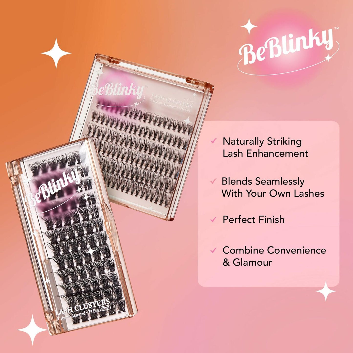BeBlinky Lash Extension Kit 08, 9-16mm, Narrow Band, 120 Clusters Voluminous