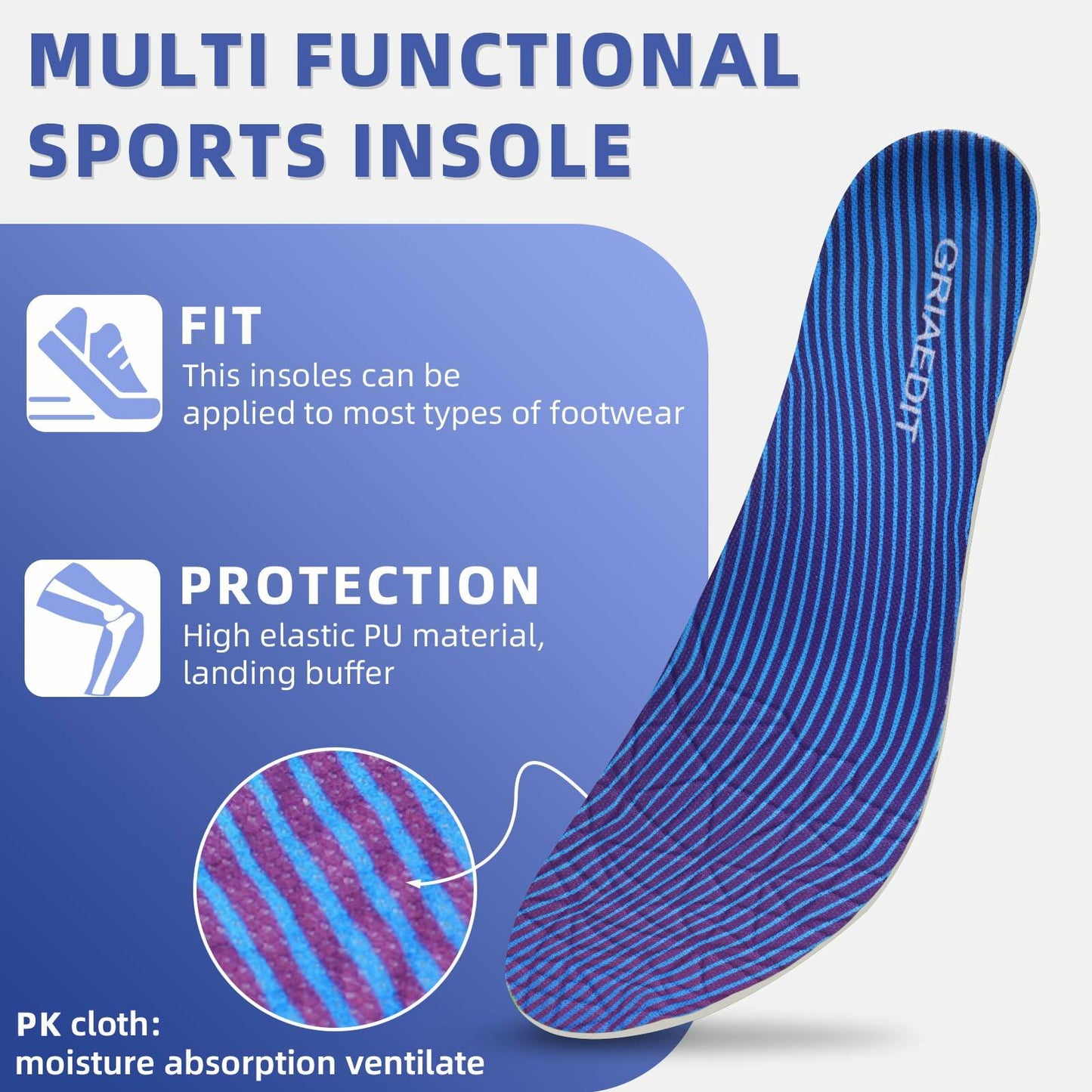 GRIAEDIT Orthotic Insoles Shock Absorbing Pain Relief for Shoes Size M12/W14