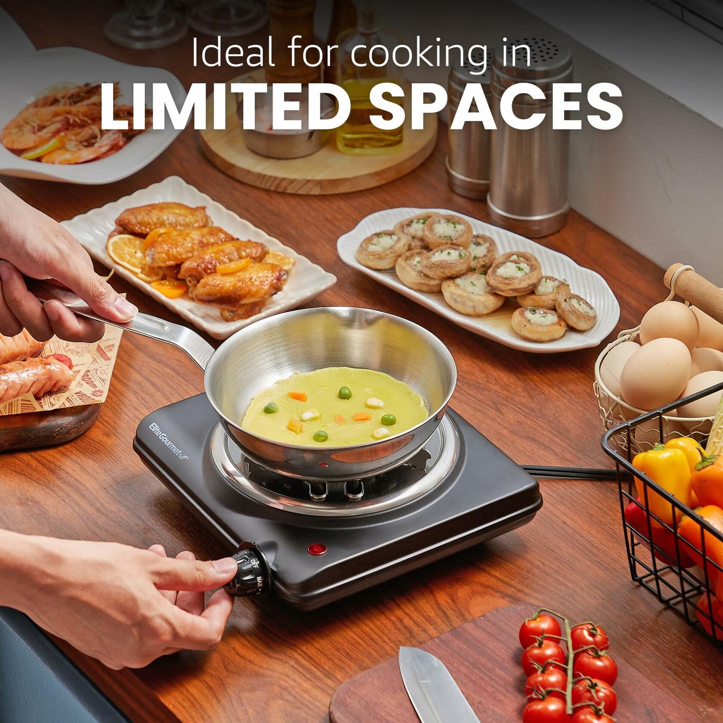 Elite Gourmet ESB100B Electric Hot Plate Single Burner Black Stainless Steel