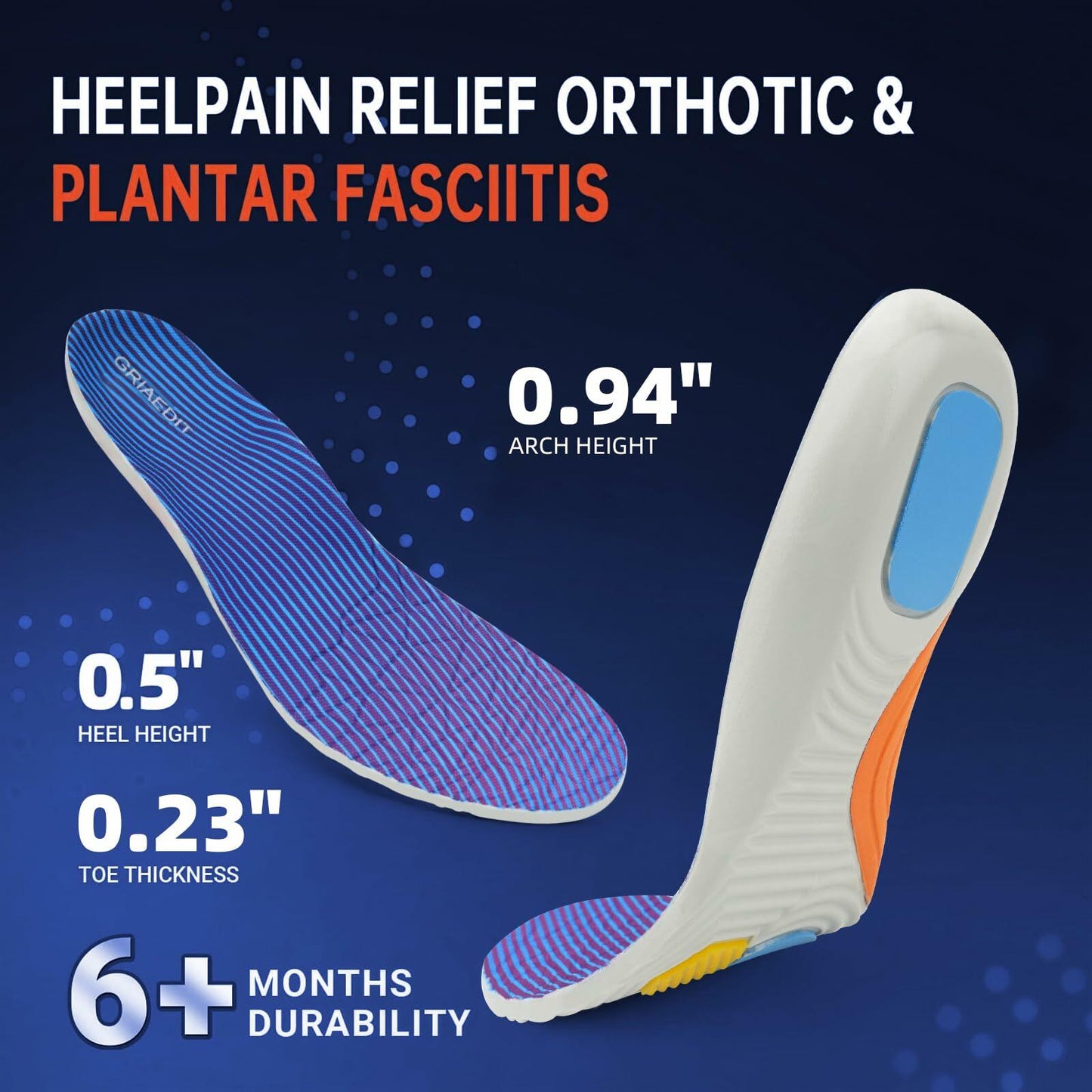 GRIAEDIT Orthotic Insoles Shock Absorbing Pain Relief for Shoes Size M12/W14