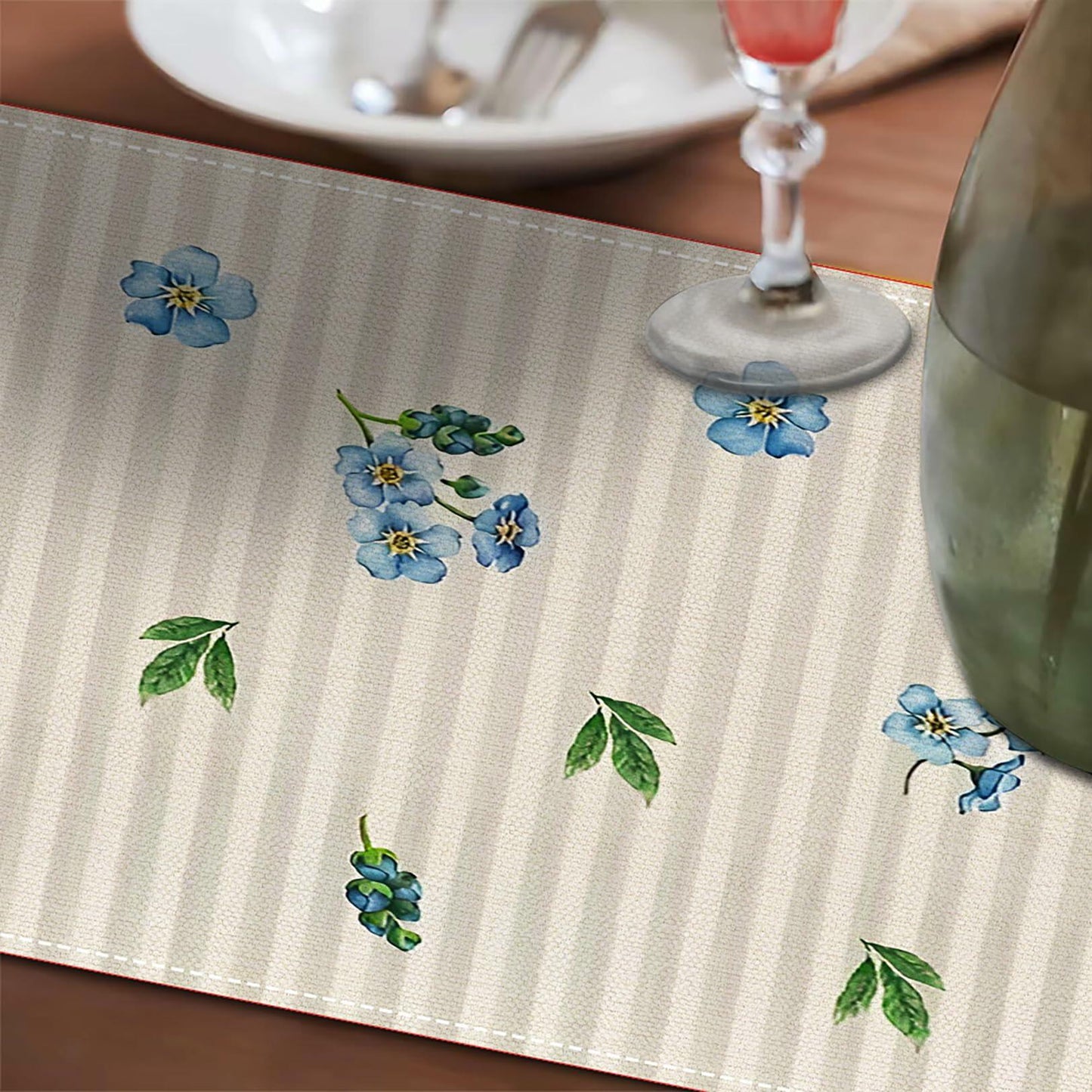 Hamiutci Easter Table Runner 13x72in Blue Bunny Floral Spring Decor