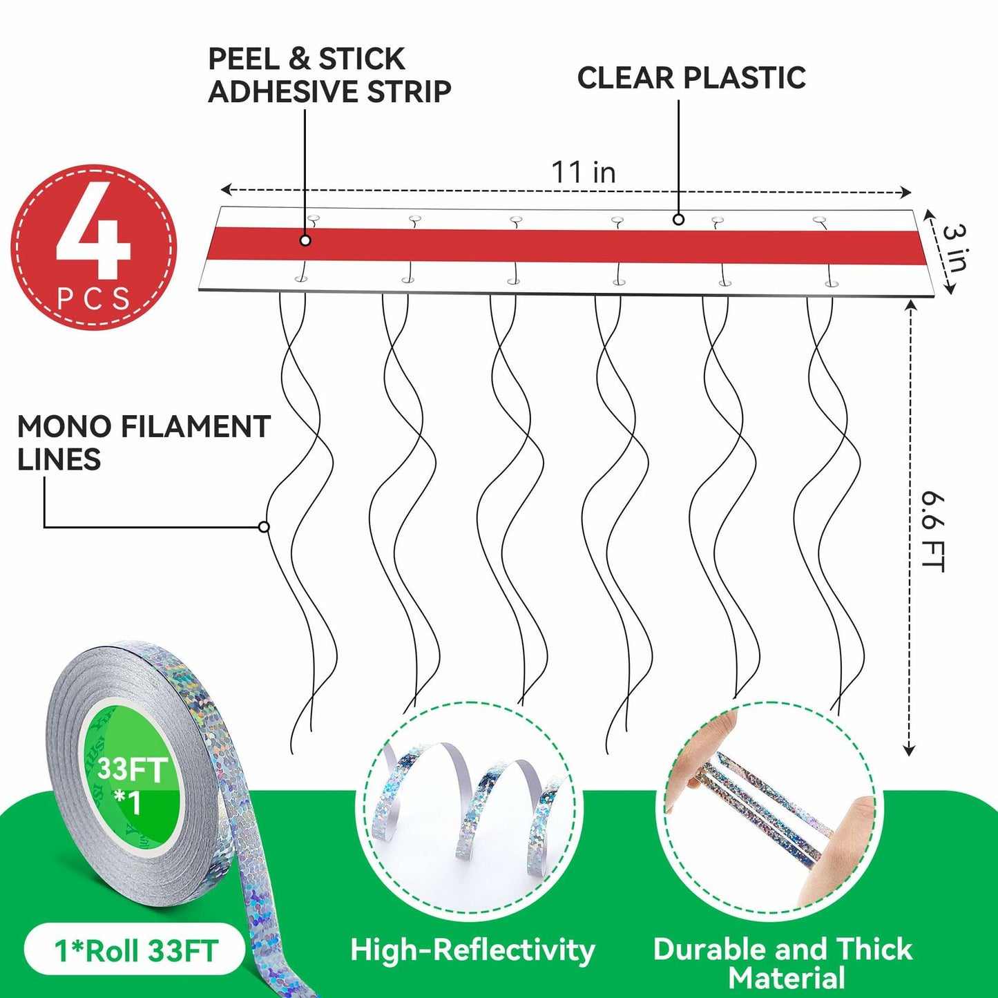 Qualirey Swallow Shield Transparent 3x11 Adhesive Strips 6 Pcs Bird Deterrent