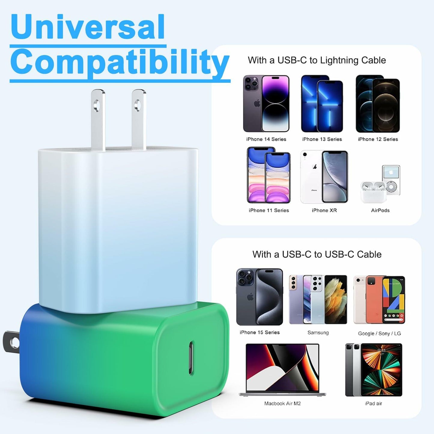 iGENJUN 2Pack USB C Charger Block 20W Fast Charging Type C Wall Charger Gradient