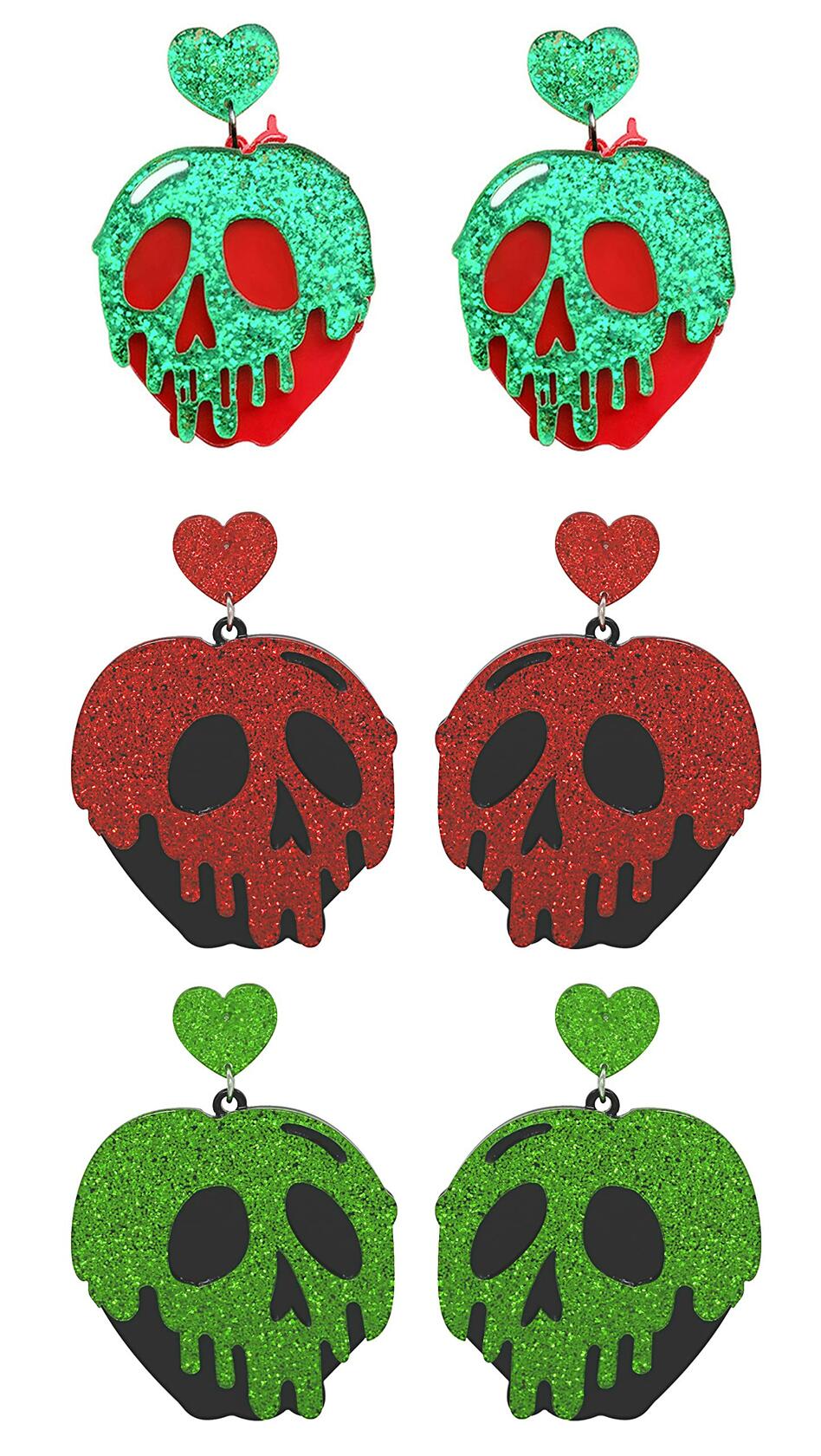 3 Pairs Halloween Horror Skull Earrings acrylic Gothic Skull Pumpkin Earring For