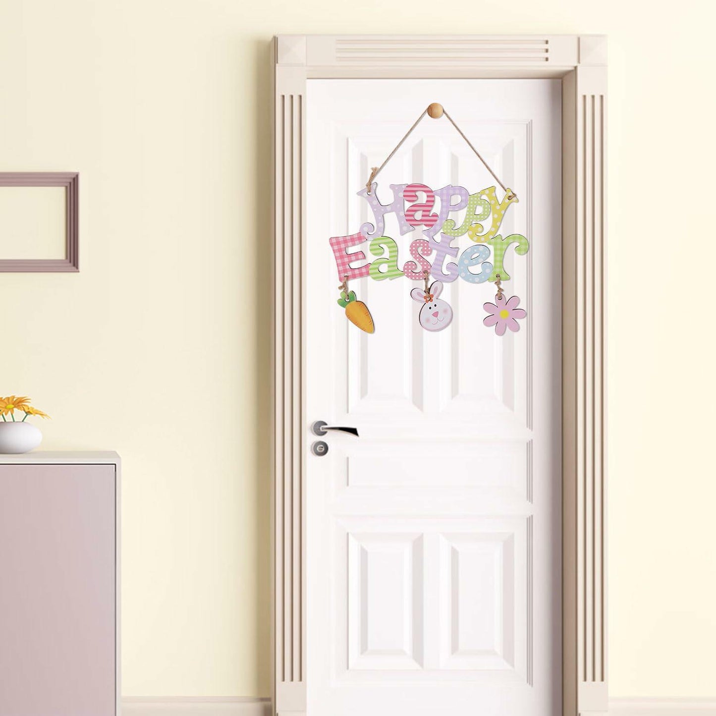 Easter Door Hanging Decor, Easter Wreaths for Front Door Cute Flower Bunny