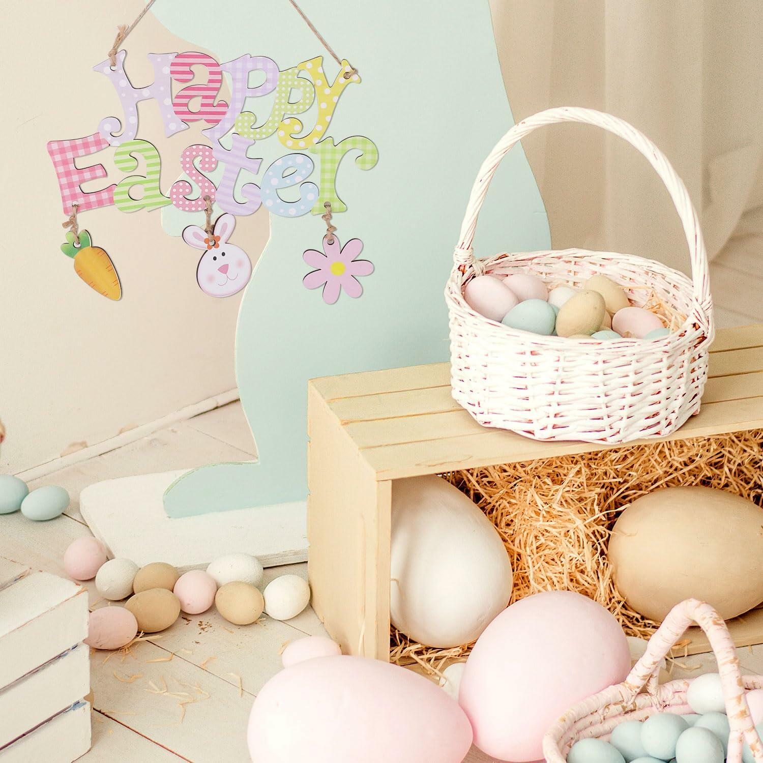 Easter Door Hanging Decor, Easter Wreaths for Front Door Cute Flower Bunny