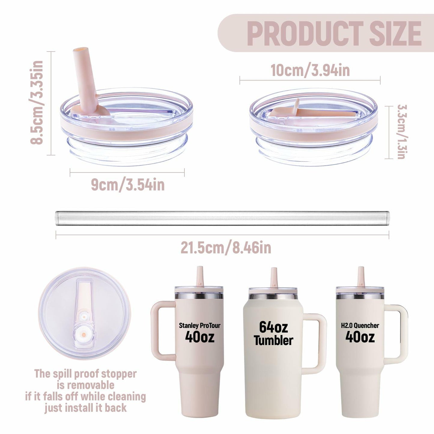 Replacement Lid for Stanley 40oz and 64oz Tumbler.Leakproof Flip Straw Lid Fit