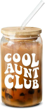 MEOGUTYI Cool Aunties Nephew 16oz Glass Can Shaped Cups with Lids & Straws