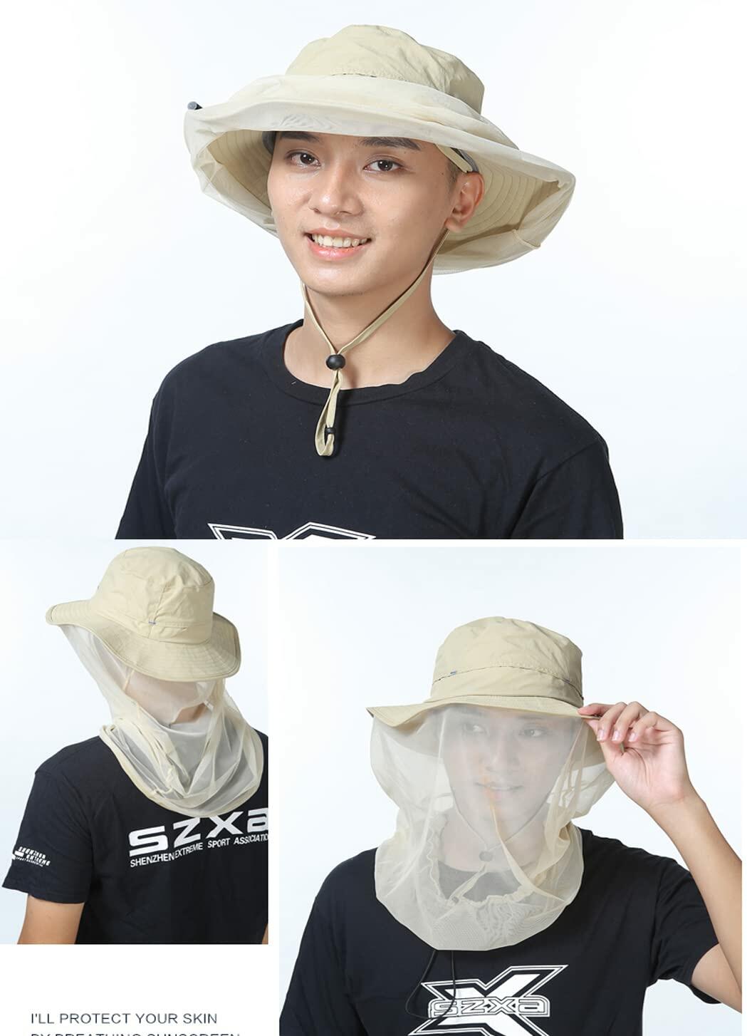 TOPOQ Women Safari Sunhat with Mosquito Net Boonie Hat Khaki Polyester