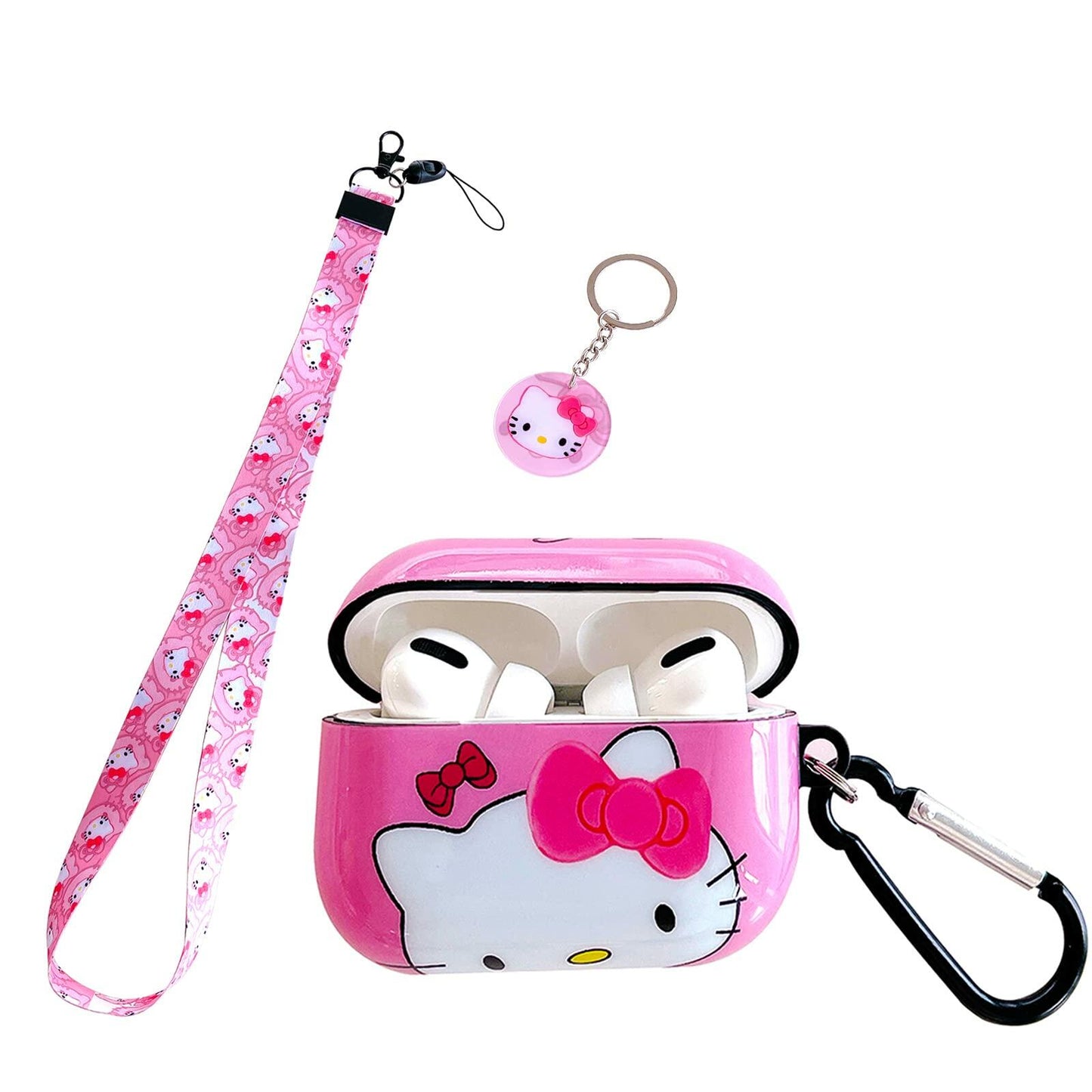 LZHZXM Cute Hello Cartoon Cat TPU Case with Pink Kawaii Lanyard Keychain