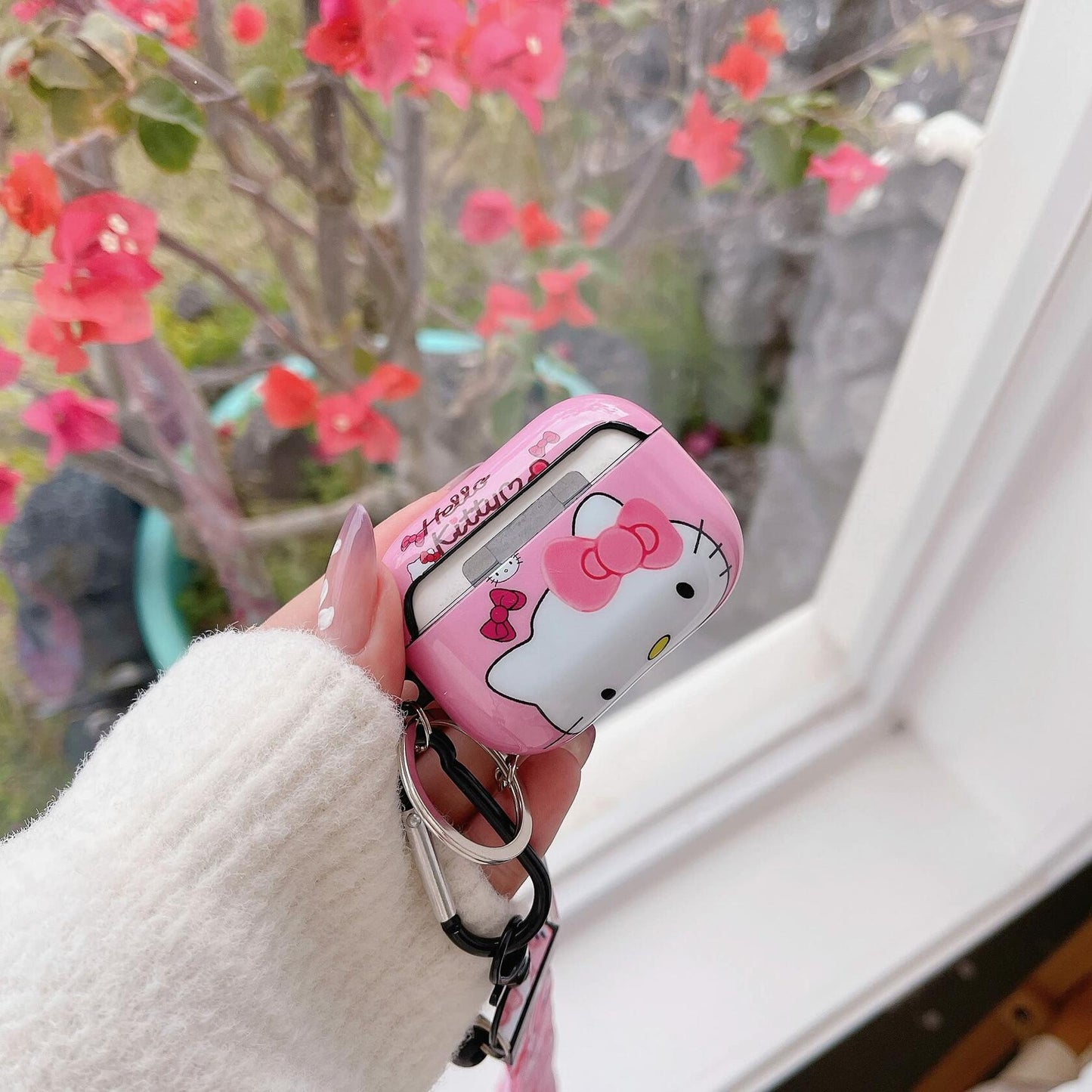 LZHZXM Cute Hello Cartoon Cat TPU Case with Pink Kawaii Lanyard Keychain