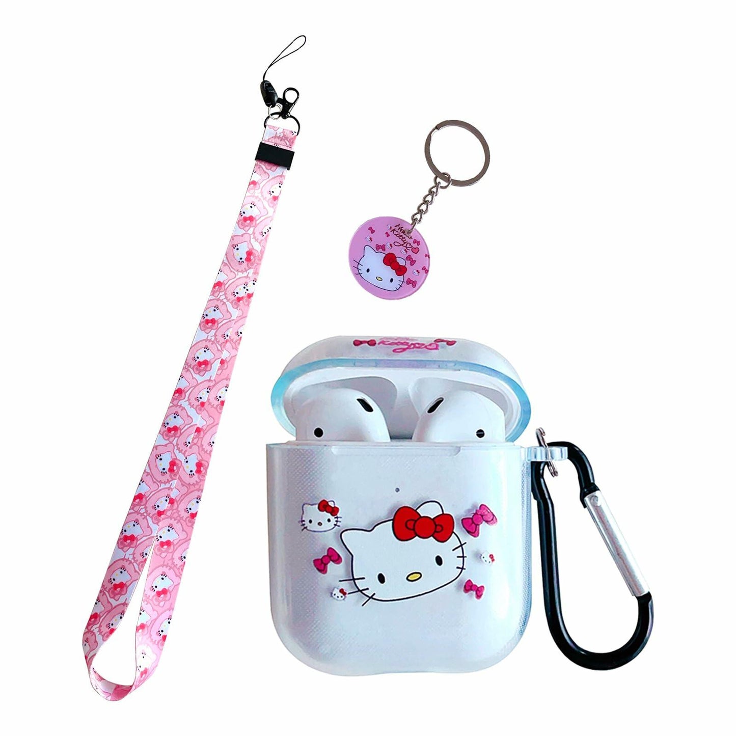 LZHZXM Hello Cartoon Cat TPU Case with Pink Lanyard Keychain Transparent