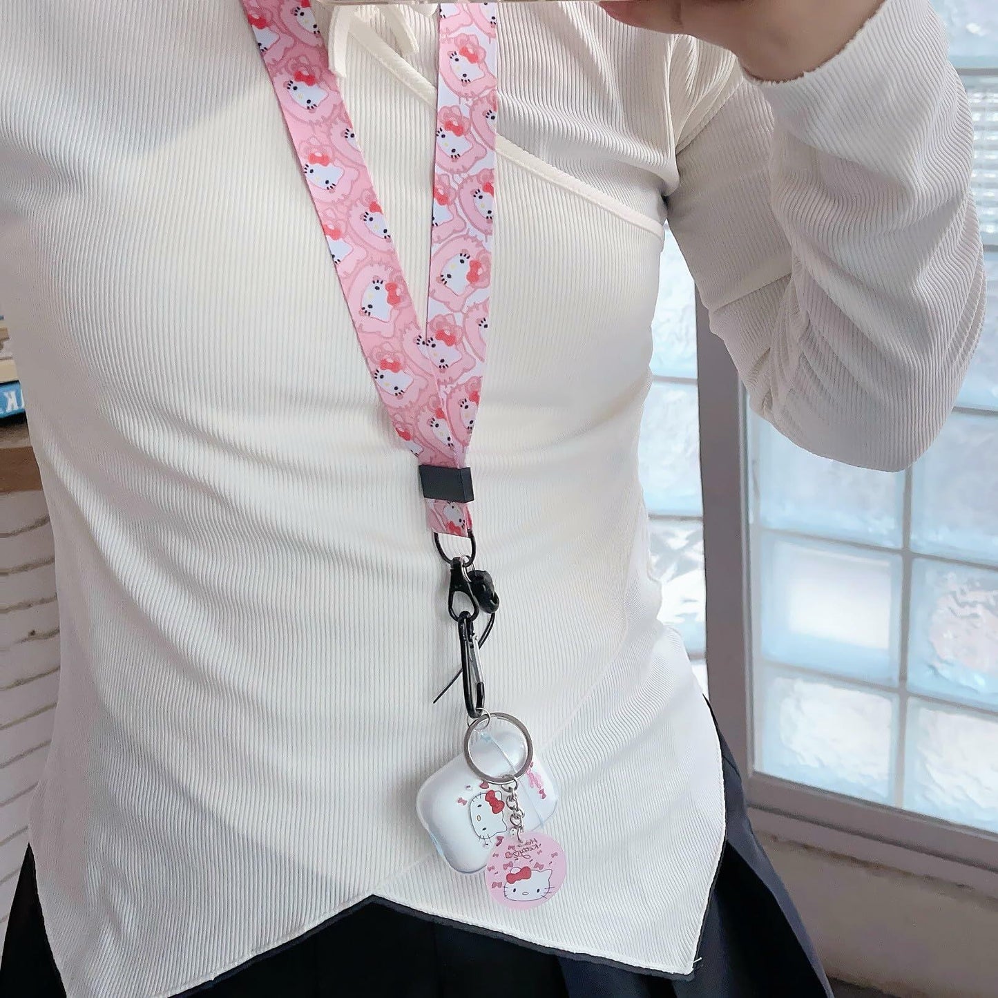 LZHZXM Hello Cartoon Cat TPU Case with Pink Lanyard Keychain Transparent