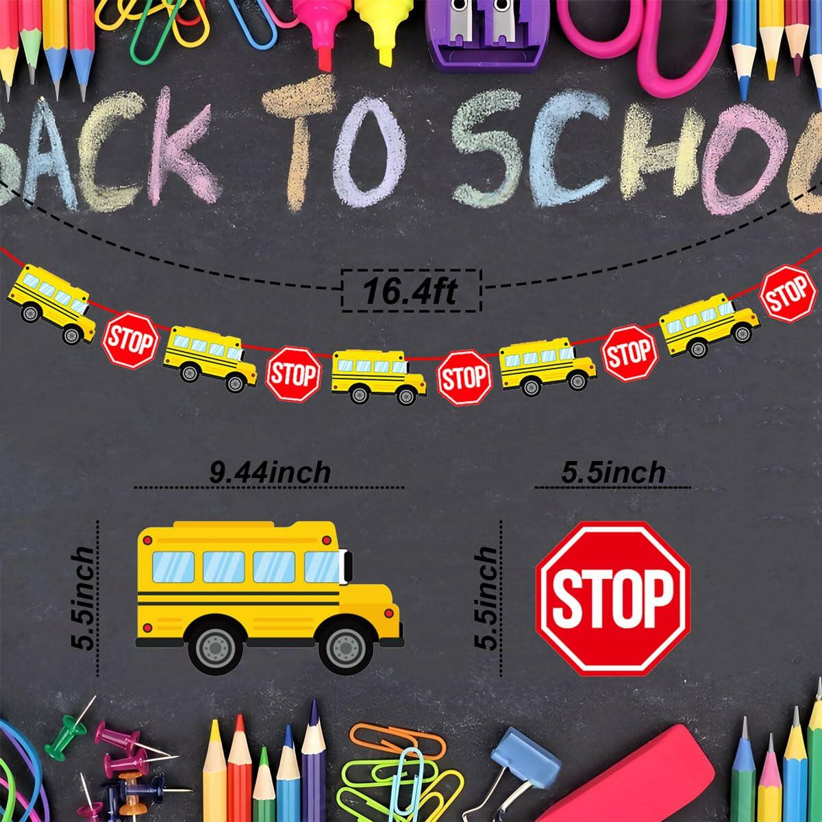 Corabsar 2Pcs Back to School Bus Banner Pre-Strung Paper Classroom Decor