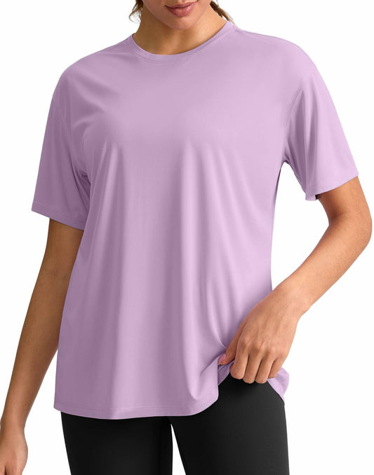 G Gradual Women's Loose Fit Short Sleeve Workout Shirt Hyacinth Purple Size M