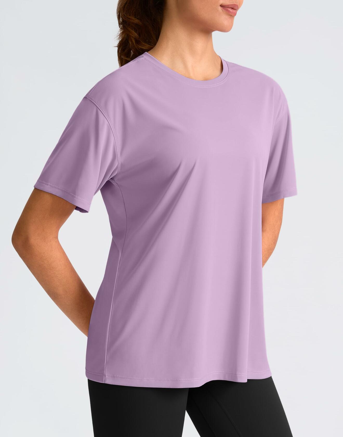 G Gradual Women's Loose Fit Short Sleeve Workout Shirt Hyacinth Purple Size M