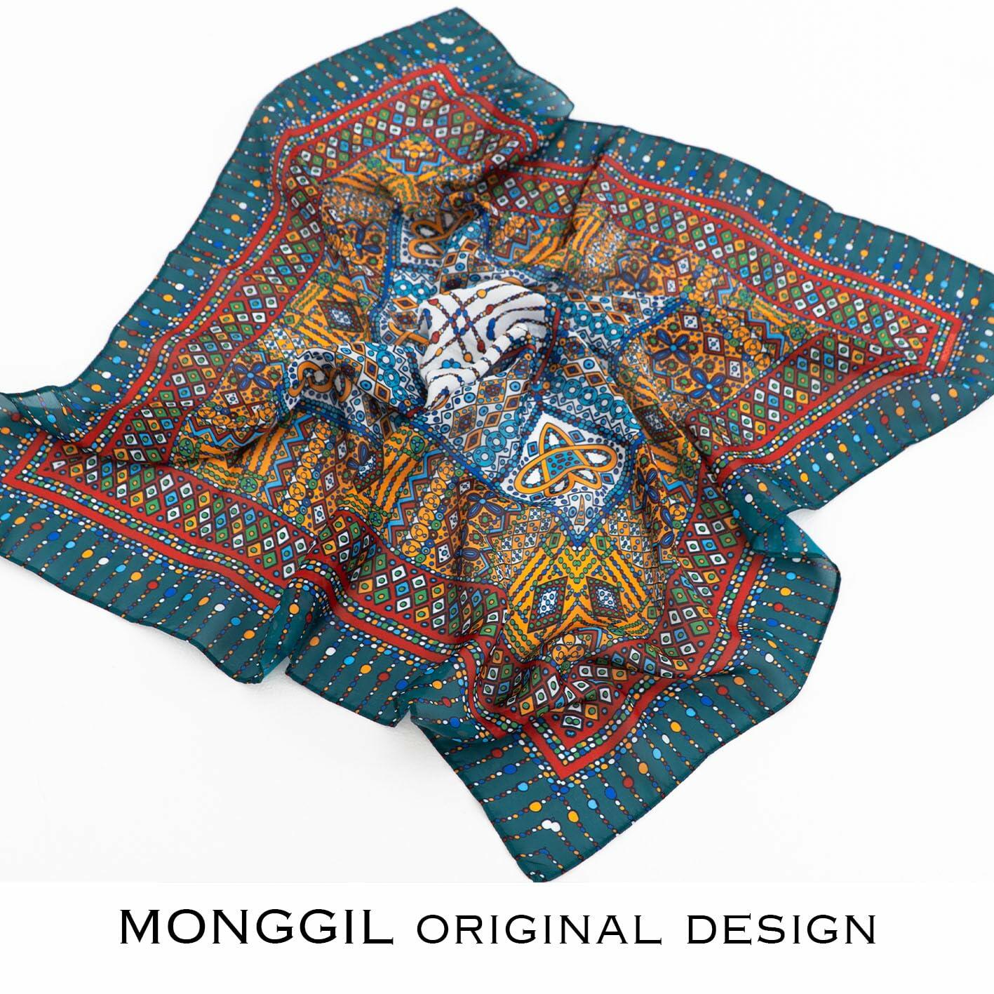 MONGGIL Satin Silky Scarf Pattern Print Neck Scarf Lightweight 27x27 inches